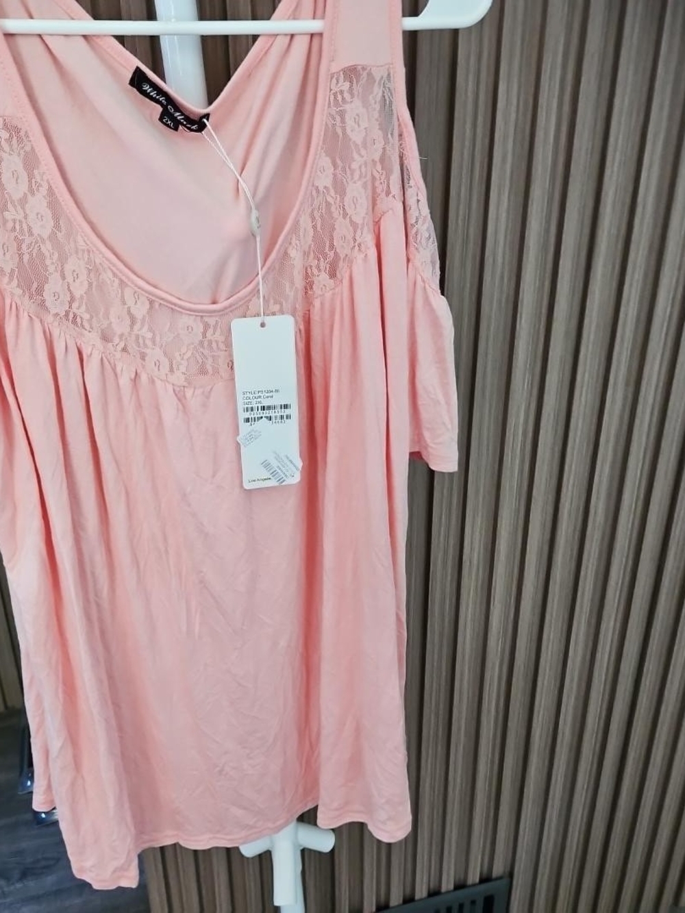 Nicole Miller Blush Pink Cold-Shoulder Lace Yoke Tunic - Picture 7 of 9